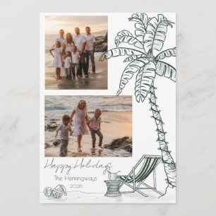 Happy Holidays Beach Palm Tree Photo Holiday Card