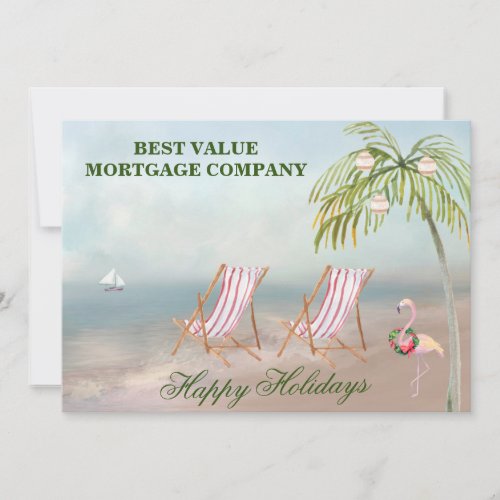 Happy Holidays Beach Watercolor Business Holiday Card