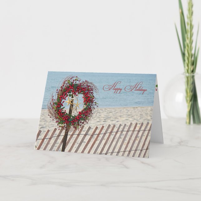 Happy Holidays beach wreath Holiday Card (Front)