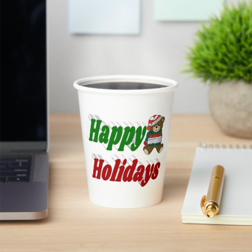 Happy Holidays Bear Christmas typography  Paper Cups