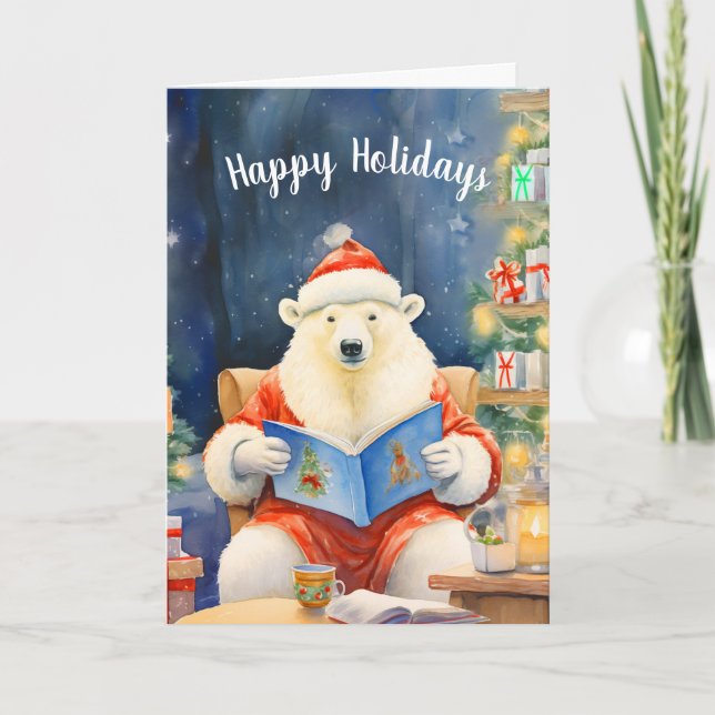 Happy Holidays Bear Reading in a Comfy Chair Card (Front)