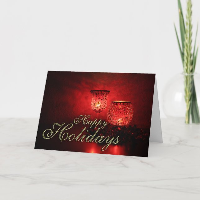 Happy Holidays Beautiful Glowing Candles Photo Holiday Card (Front)