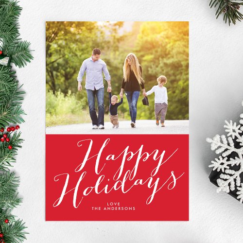 Happy Holidays Beautiful Lettering Tag Photo Card