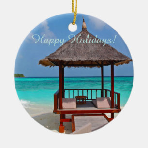 Happy Holidays Beautiful Maldives Islands Ceramic Ornament