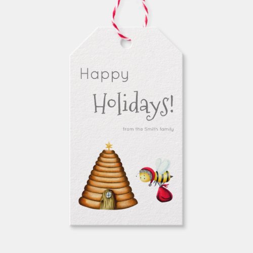 Happy Holidays Bee Santa Claus Christmas Family Gift Tags