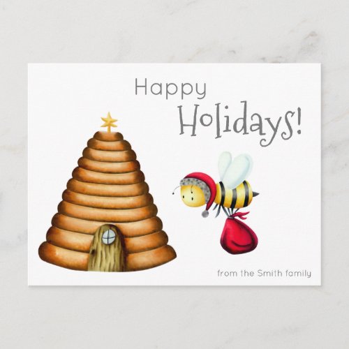 Happy Holidays Bee Santa Claus Christmas Family  Postcard