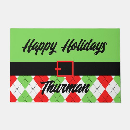 Happy Holidays Belt and Argyle Doormat