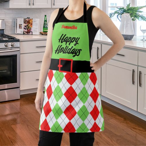 Happy Holidays Belt and Argyle Green Apron