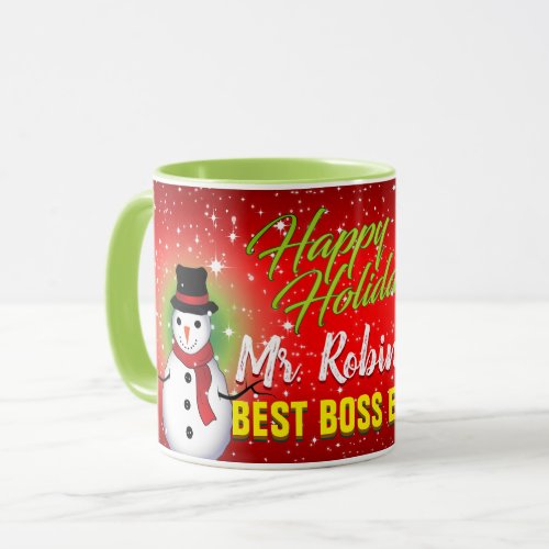 Happy Holidays Best Boss Ever with Name Mug