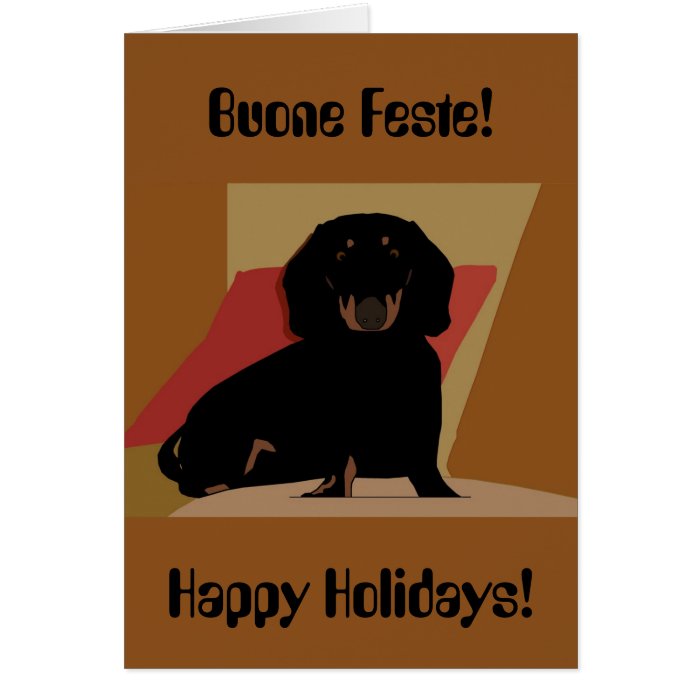 Happy Holidays Bilingual Dachshund Christmas Card