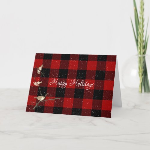 Happy Holidays bird buffalo plaid Card