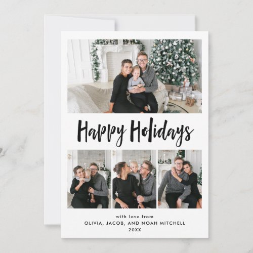 Happy Holidays | Black and White Multi Photo Grid Holiday Card