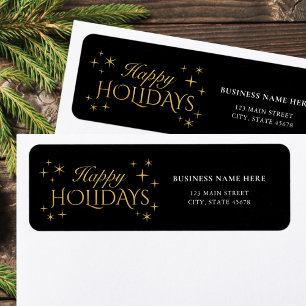 Happy Holidays Black Gold Business Return Address Label