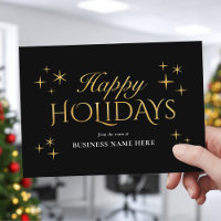 Happy Holidays Black Gold Elegant Modern Business