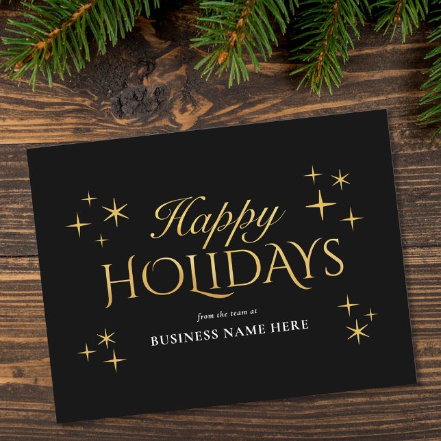 Happy Holidays Black Gold Elegant Modern Business Holiday Postcard (Creator Uploaded)