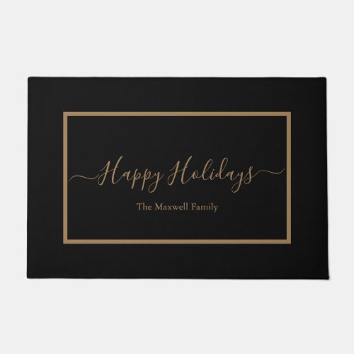 Happy Holidays black gold family name  Doormat