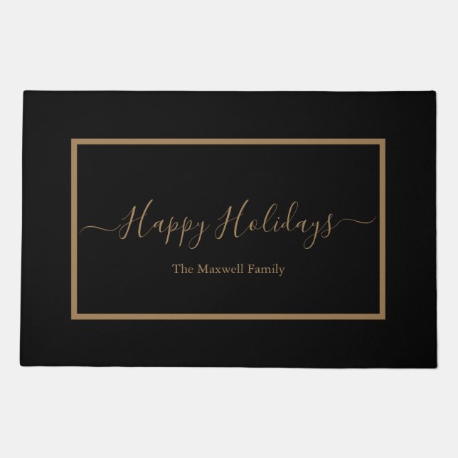 Happy Holidays black gold family name  Doormat (Front)