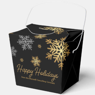 Happy Holidays Black Gold Snowflakes Custom Party Favor Boxes