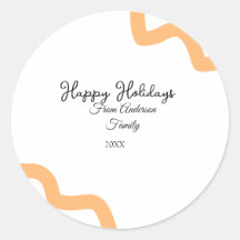 Happy holidays black orange name date year spiral