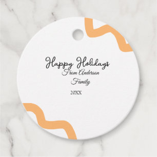 Happy holidays black orange name date year spiral  favor tags