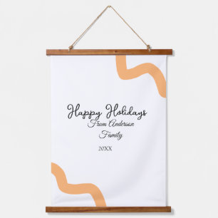 Happy holidays black orange name date year spiral  hanging tapestry