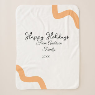 Happy holidays black orange name date year spiral sherpa blanket