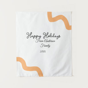 Happy holidays black orange name date year spiral  tapestry