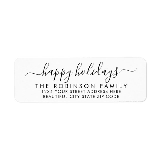 Happy Holidays Black Script Return Address Label (Front)
