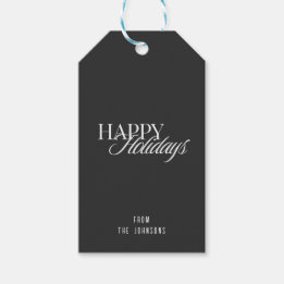 Happy Holidays | Black & White Customizable Family Gift Tags
