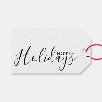 Happy Holidays Black White Minimalist Gift Tags