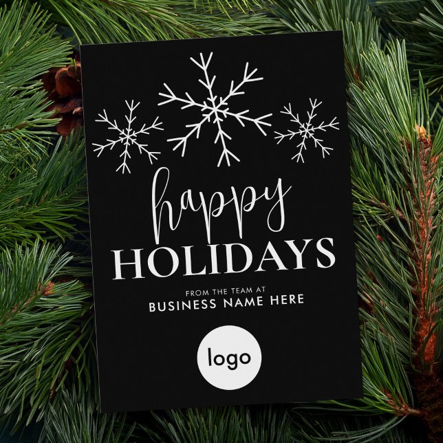 Happy Holidays Black White Modern Logo Business Holiday Card (Creator Uploaded)