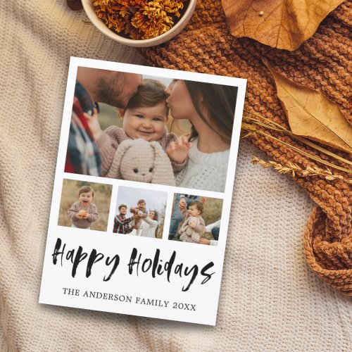Happy Holidays Black  White Photo Collage Xmas Holiday Card
