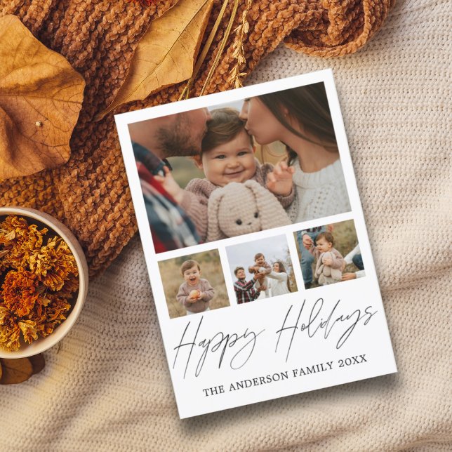 Happy Holidays Black & White Photo Collage Xmas Holiday Card (Creator Uploaded)