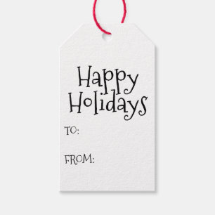 Happy Holidays black white to from blank cute Gift Tags
