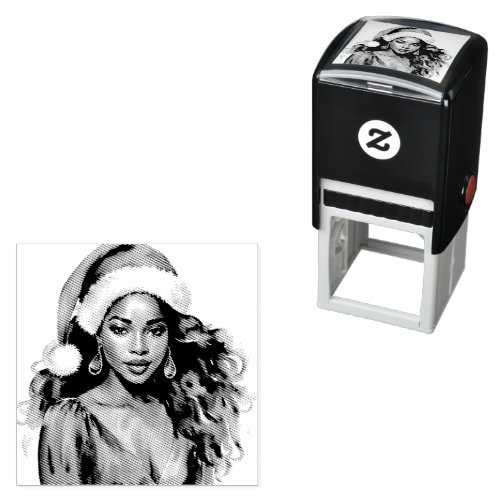 Happy Holidays Black Woman Santa Hat Self_inking Stamp