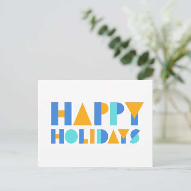 Happy Holidays Blank Yellow & Blue Postcard (Standing Front)