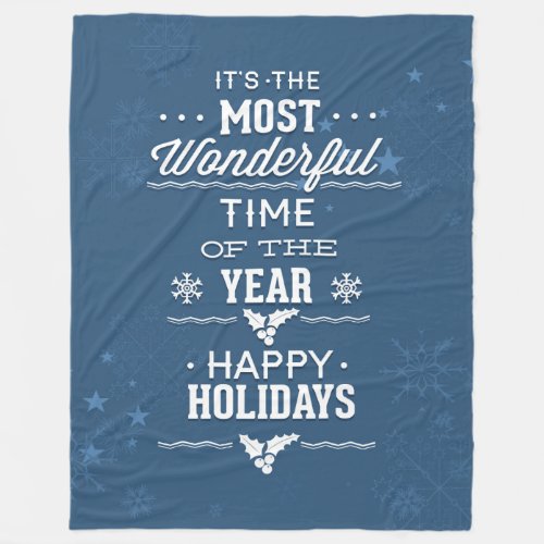Happy Holidays Blue And White Text Design Fleece Blanket