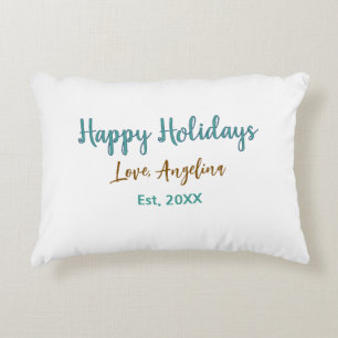 happy holidays blue brown name love christmas styl accent pillow
