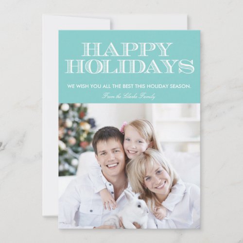 Happy Holidays Blue Chevron Photo Card