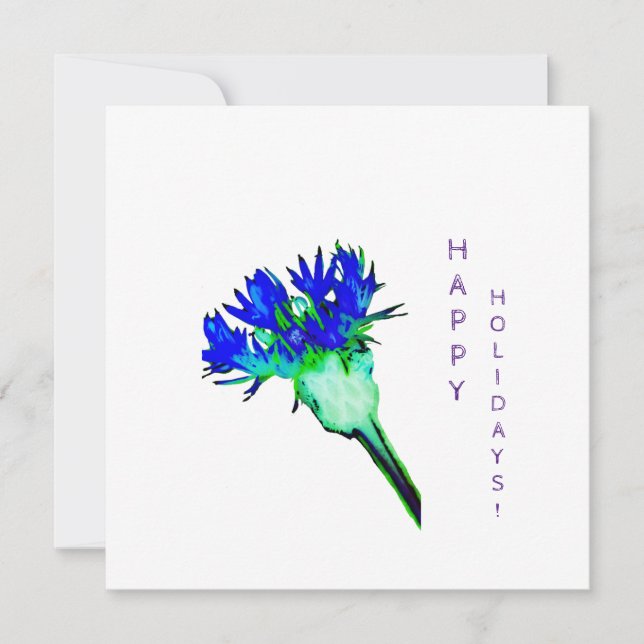 Happy Holidays Blue Corn Flower Card (Front)