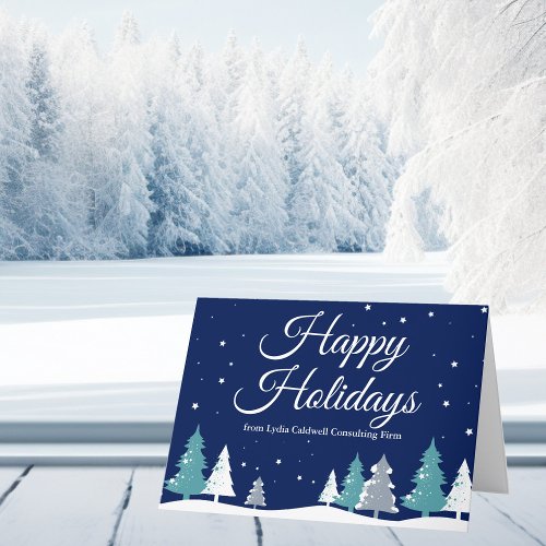 Happy Holidays Blue Customizable Company Christmas Holiday Card