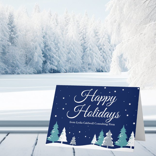 Happy Holidays Blue Customizable Company Christmas Holiday Card (Creator Uploaded)