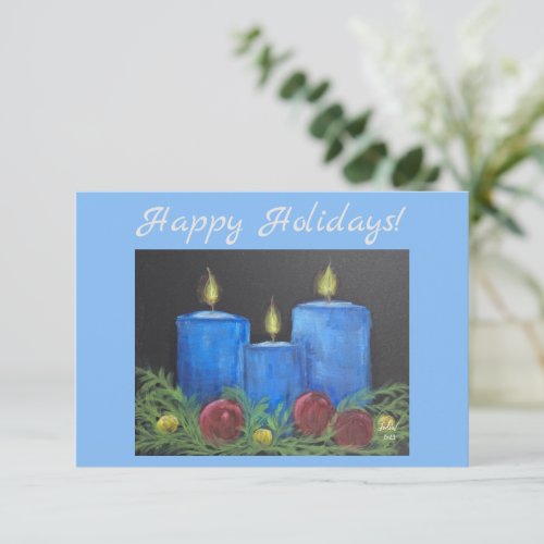 Happy Holidays Blue Flat Card