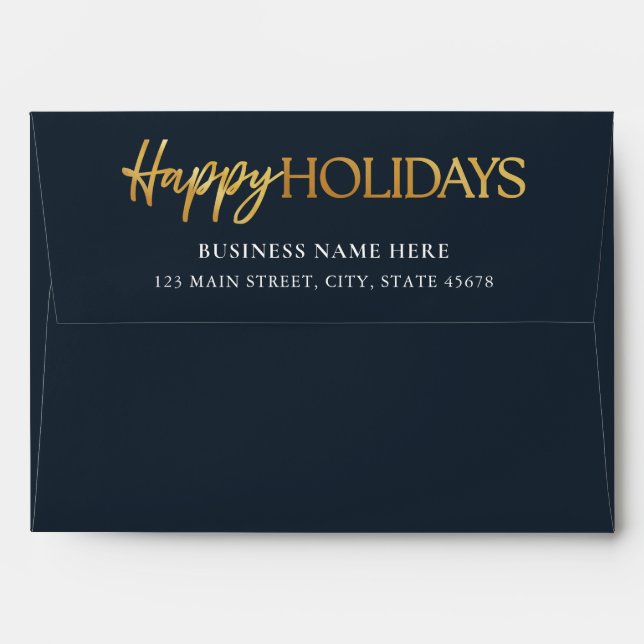 Happy Holidays Blue Gold Business Return Address Envelope (Back (Top Flap))