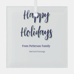 Happy holidays blue green Christmas stylish modern Glass Ornament