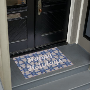 Happy Holidays Blue Hydrangea Snowflake Door Mat
