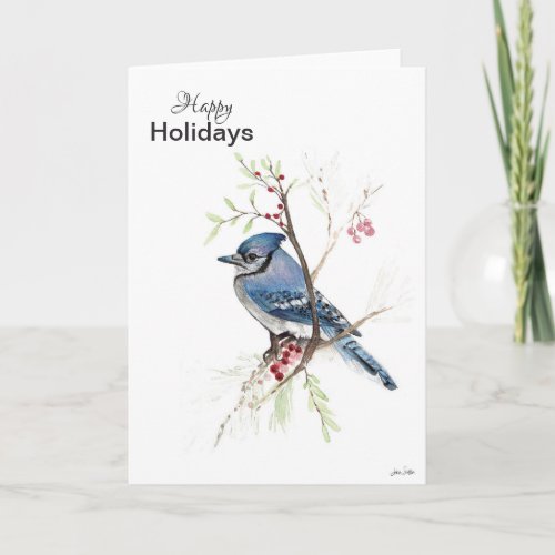 Happy Holidays Blue Jay Holiday Card