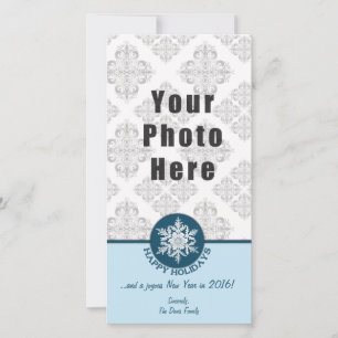 Happy Holidays Blue Paper Snowflake 4x8 Holiday Card