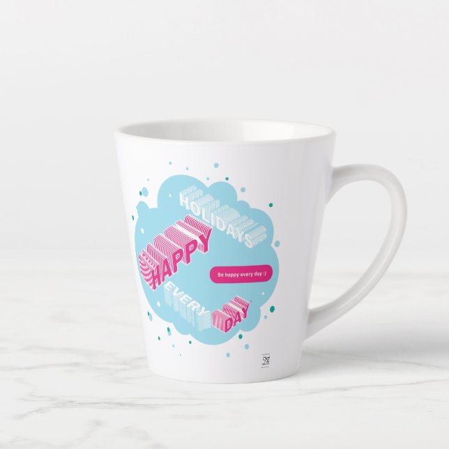 Happy Holidays, Blue & Pink Latte Mug (Right)