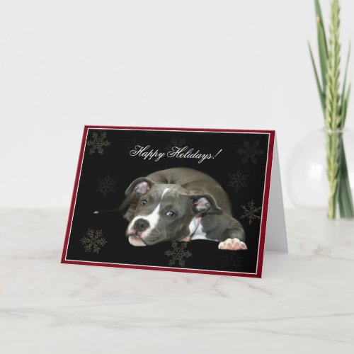 Happy Holidays Blue Pitbull puppy Greeting Card